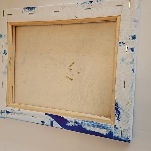 Hand Crafted Thank you Painting 8"x 10" on white upcycled canvas Blue Floral Art - Picture 8 of 12